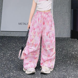 Cargo Pants for Kids Girls 5-16Years Summer Pants Wide Leg Trousers 4 Pocket Cargo Baggy Pants Loose Pants Quick Drying Ice Silk Pink Candy Pants Heart Pants Casual Pants Fashion New Style