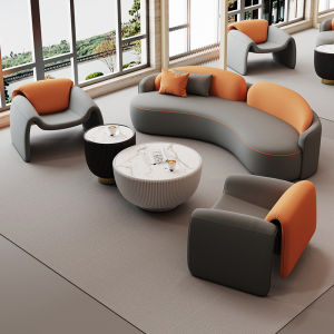 Modern Minimalist Office Waiting Area Sofa Set Luxury Hotel Lobby Reception Guest Meeting Beauty Salon Arc Shaped Couch