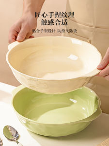 Large Size Ceramic Soup Bowl Dumpling Fish Hot Pot Special Double Earn Casserole Dish Simple Style Home Use Kitchenware