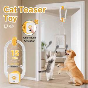 Lovinland Pet Dog Toys Automatic Interactive Cat Toys Door Flying Feather Bird & Mouse for Kitten Rechargeable USB with Remote Control