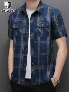 CHAFEI | Pure Cotton Short Sleeve Shirt Plaid Loose Fit Business Casual Summer Lightweight Turn Down Collar