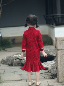 Princess Style Cheongsam Dress Childrens Traditional Chinese Costume Girls Celebration Fish Tail Skirt Spring Autumn Wear