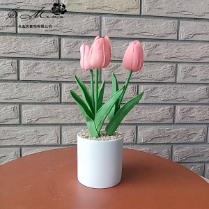 PU Potted Plant Artificial Tulip Flowers with Pot Home Office Decoration Desktop Decor Bonsai Home