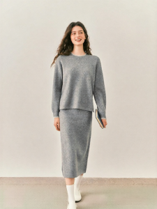 Semir | Color Block Open Slit Sweater Straight Long Skirt Two-Piece Set