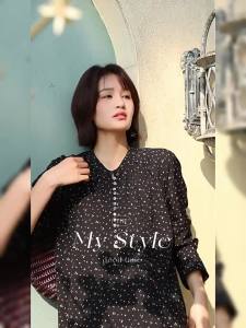 Five Star Flower Dots Silk French Style Womens Shirt