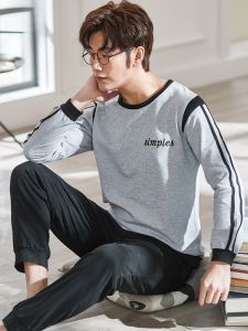 Bộ đồ ngủ nam MiiOW cotton nguyên chất tay dài quần dài mỏng thoáng khí