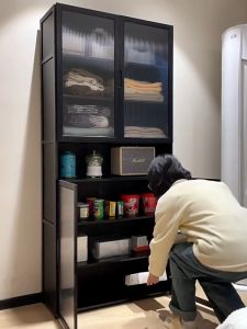 LACCOHUG Bamboo Kitchen Storage Cabinet 5/6/7 Layers Black Household Large Capacity Storage Rack