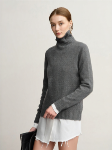 AMII | Wearable Seamless High Collar Ribbed All Wool Sweater For Work