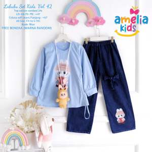 [[ New Arrival ]] FREE GIFT Labubu Set Kids Vol 41 42 43 44 by Amelia Setelan Baju Anak Model Terbaru motif Labubu Oneset Labubu Viral Setcel Anak Kaos dan Celana Jeans Baju Labubu Anak Usia 3 sampai 12 Tahun