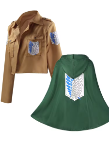 เด็กวัยรุ่นคอสเพลย์ Survey Corps ชุดเครื่องแต่งกายอะนิเมะ Mikasa Ackerman Eren Jaeger Levi Ackerman เสื้อและ Cape