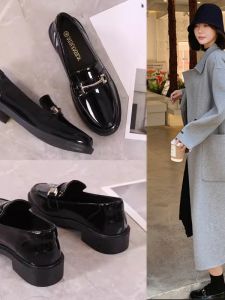 Trendy British Style Versatile Leather Shoes Womens 2025 Spring Autumn Chunky Heel Genuine Leather Loafers Flat Bottom Black Work Single Shoes