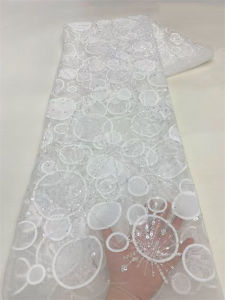 2026 Unique Sequins laser laceHot sale French beaded Lace Fabric5yards Wedding embroidery lace fabric