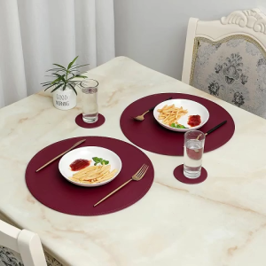 Easy-to-clean Leather Placemats Waterproof Oil-proof and Heat-insulating Suitable for Various Dining Table Styles Black/Grey/Red for Cup/Pot Mats