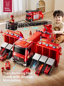 MABAOMABAO | Childrens 3-6 Years Old Metal Transformable Ladder Fire Truck Toy