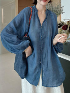 Shalldoer | Áo sơ mi chống nắng tay dài cổ chữ V thời trang mùa hè cho nữ Áo khoác đa năng phong cách mới 2025 Áo sơ mi cổ bẻ nút