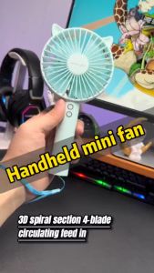 YESPLUS YS-1602 Kipas Angin Portable Mini Recharge Fan Karakter + Lampu LED 3-Speed Adjustment