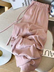 Taoxi Studio Summer Texture Ruched Tencel Cotton Air Loose Pants Female High Waist Loose Draping Effect Pants Tide