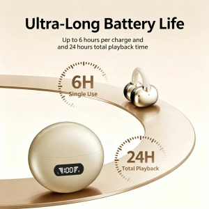 kebidumei | KEBIDUMEI Bluetooth 6.0 Earphones Open Ear Clip Headphones LED Digital Display ENC Noise Cancelling Earbuds Wireless Headsets