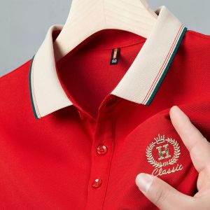 ROMON | Lormen Mens Pure Cotton Short Sleeve Polo Shirt Summer Thin Casual Collar T-Shirt Ice Silk Mens Fashion Urban Style Top