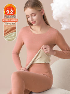 Thickened Fleece Womens Thermal Underwear Set Seamless Warm Pure Cotton Base Layer Clothes for Autumn Winter Student