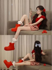 CHANGTONG | Dopamine Anti-Aging Red Top Skirt Set Stylish Summer Outfit Cotton Short Sleeve Round Neck Two-Piece Ensemble For Young Women