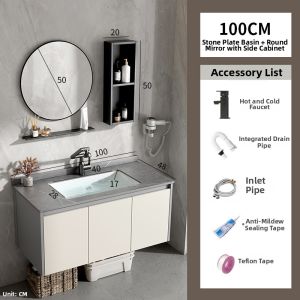 Creamy Style Integral Ceramic Sink Vanity Cabinet