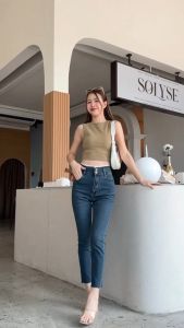 ❤️กางเกงยีนส์ทรงบอยแต่งขอบลูกไม้ กางเกงยีนส์ผู้หญิงลูกไม้มีไซส์ใหญ่ S-5XL กางเกงยีนส์เอวสูงขอบลูกไม้