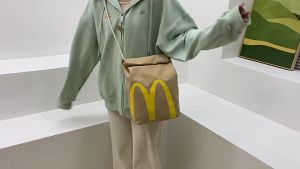 McDonalds Paper Bag Backpack Waterproof Canvas Bag School Bag Causal Messenger Bag Bag Womens Bag McDonalds School Bag Paper Bag Backpack Large Capacity Backpack College Students Class Casual Shoulder Bag Crossbody Bag