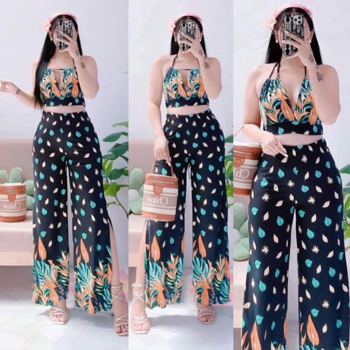 JAJA SUMMER COORDS sexy top+ SQUAREPANTS W/ SLIT top 2 ways to wear ...