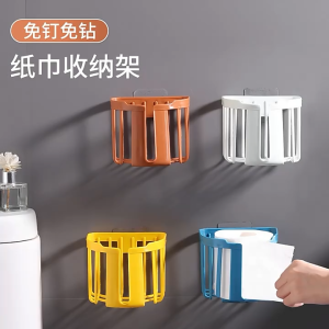 ตะกร้าใส่ทิชชู่ แบบติดผนัง ที่ใส่ทิชชู่ กล่องใส่ของในห้องน้ำ วัสดุพลาสติก