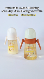 300ML Baby Silicone Lovely Rabbit Painted Design Bottle Wide Neck Breast Milk Bottle With Straw And Gravity Ball Botol Susu Wide Neck