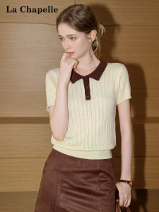 La Chapelle | Lace Hollow Out Polo Collar Short Sleeve T-Shirt