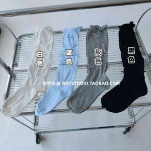 Ning Xiao Yi Bubble Mouth Butterfly Knot Thin Summer Ballet Style Grey Mid-Calf Womens Socks Absorb Sweat And Moisture