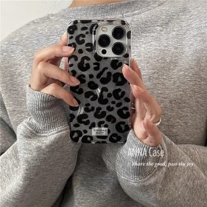 High-End Black Leopard Print Label Silicone Phone Case for  16Promax 15New 14Pro/13 Soft Shell 12Feather Pattern 11Xr