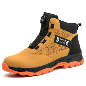 Mens Winter New Style Labor Protection Shoes Lightweight High-Cut Waterproof Fleece Lined Steel-Toe Anti- Puncture Work Boots