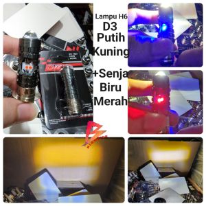 Lampu Motor Depan Led H6 Laser Putih Kuning + Senja Biru Metah Variasi / Lampu Led H6 D3 High Low