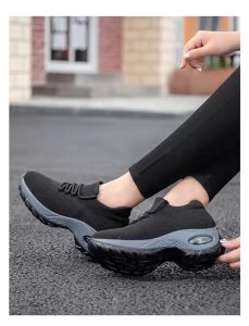 Rubber Shoes for women Korean fashion All Black Shoes casual sneakers shoes Lace-up flat Shoes Lightweight Mesh Shoes for Women