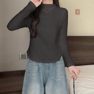 Double-Sided Dralon Bottoming Shirt for Women New Inner Wear Thickened Sanded Fabric Fall/Winter Slim Half Collar Top T-Shirt Womens Long Sleeve