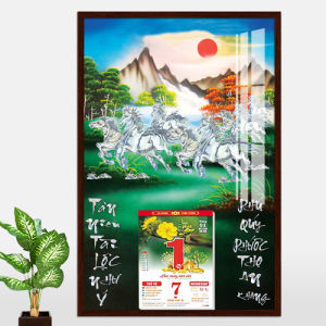 Lịch treo tường 2027 khung gỗ Mã Đáo Thành Công bìa bằng gỗ gắn lốc lịch năm mới