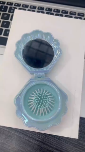 Portable Sea Shell Vanity Mirror Folding Mini Plastic Pocket Mirror Aesthetic Anti-static Air Cushion Comb Airbag Hair Brush