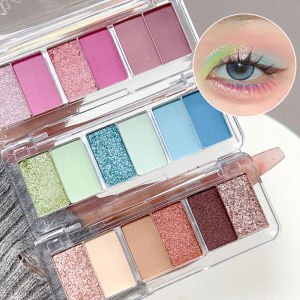 กริลริกเกอร์6สีสำหรับแต่งตาอายแชโดว์แวววาวพาเลทเพิ่มความกระจ่างใสกันน้ำได้ไล่ระดับสีเขียวอมน้ำเงินสำหรับใส่ในฤดูร้อน