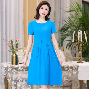 Váy Ngủ Bằng Lụa Cotton Màu Trơn Dài Vừa Phải Cho Nữ Mùa Hè Váy Ngủ Mặc Ngoài Bụng Mẹ Bằng Cotton Nhân Tạo Cổ Tròn