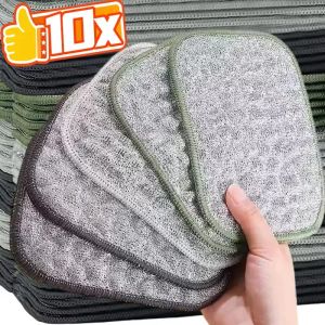 10ชิ้นผ้าเช็ดจานลวดเครื่องขัดครัวเงินสองด้านเส้นด้ายคอตตอนผ้าทำความสะอาดหม้อแผ่นขัดถูซักผ้าจาน