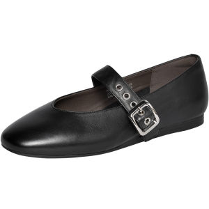 REEMOOR Autumn New Gentle Leather Mary Jane Flat Heel Comfortable Fashionable Womens Single Shoes Casual round Toe Rubber Sole