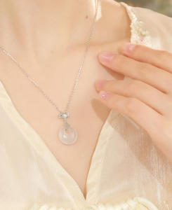 ZHOU LIU FU 周六福 S925 Sterling Silver Chalcedony Necklace Peace Buckle Necklace Timeless Jewelry Gift for Women Girl Adjustable Chain 40+5cm J0616077