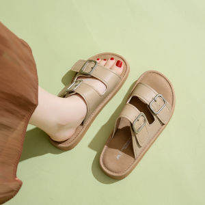 Genuine Leather Birkenstock Womens Summer Outdoor Flat Bottom Sandals Soft Sole Beach Slippers Casual Everyday Slip-On Shoes