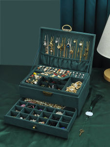 Internet Celebrity Three-Layer Lock Retro Earrings Ear Stud Necklace Bracelet Ring Ornament Large Capacity Wedding Jewelry Storage Box