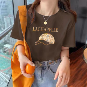 Brown European Summer Womens Short Sleeve T-Shirt New Loose Versatile Body Shirt Top Korean Style Creative Pattern Polyester Blend