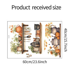Removable PVC Kitchen Wall Stickers Green Herb and Utensil Decals for Dining Restaurant Baking Room Bar Cafe Art Decor​