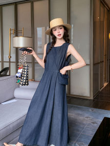 Elegant Vintage High Waist Slimming Long Sleeveless Hepburn Style A-Line One-Piece Summer New Big Flounce Women Dress